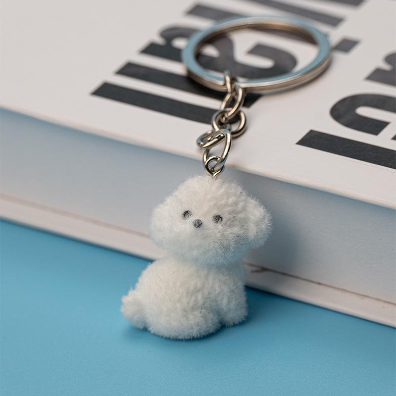 Adorable 3D Puppy Resin Flocked Keychain Pendant & Bag Charm