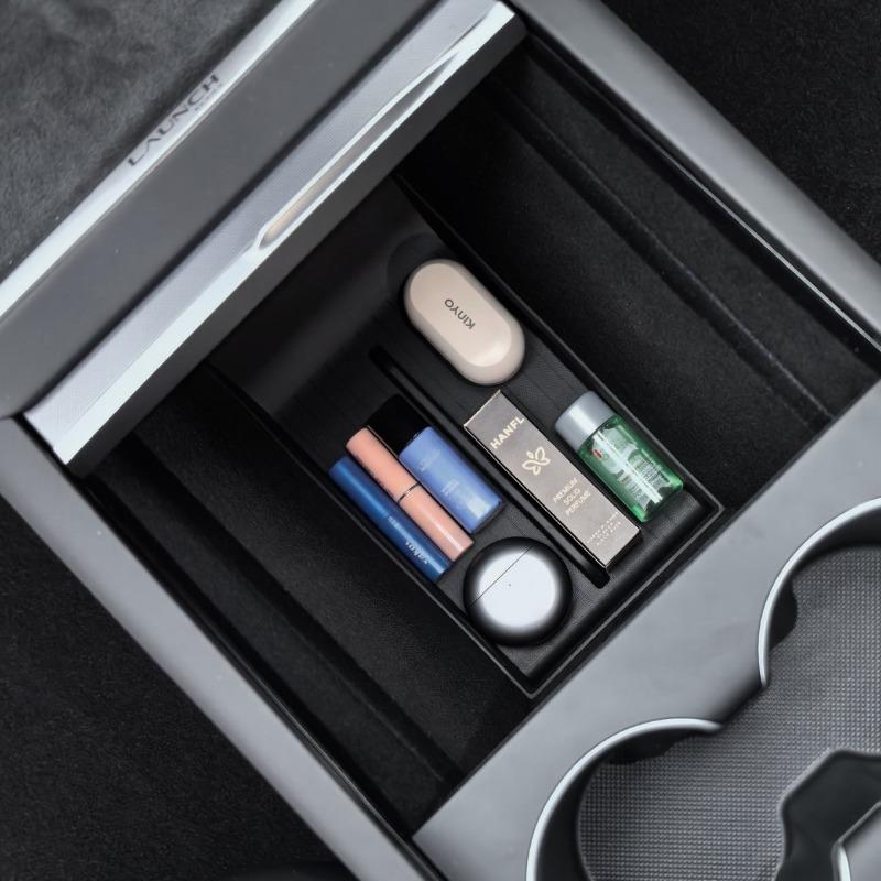 For Tesla Model Y Juniper 2025 TPE Waterproof Central Control Storage Box Armrest Under Stowing Tidying Organize Car Accessories