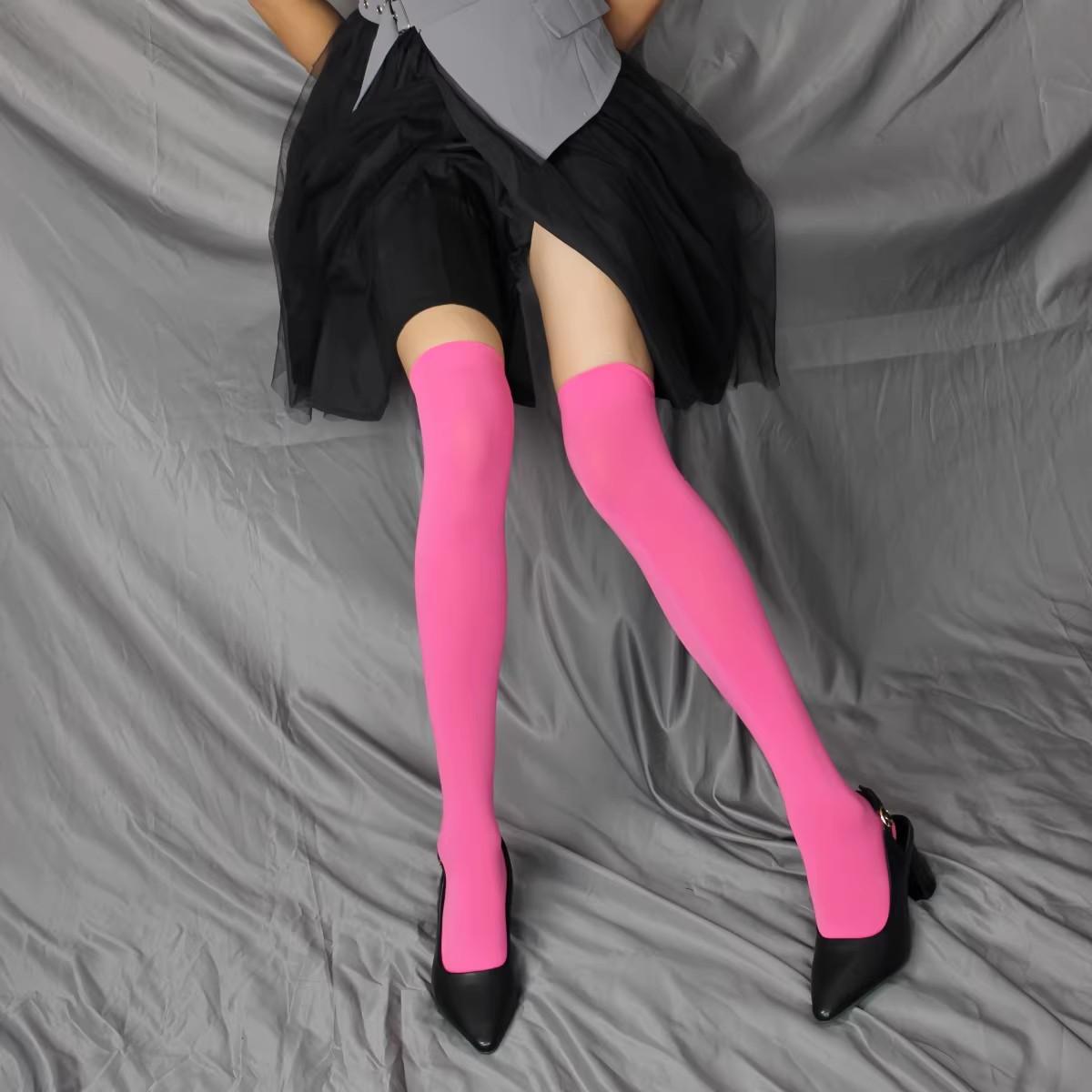 Bonbonfarbene Kniestrumpfhosen für Damen Sexy Überknie Samtstrümpfe Frühling Sommer Elastisch Kawaii Eng Anliegend Cosplay Party Strumpfhosen One Size black