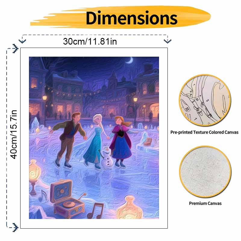 Disney Frozen Ice Skating Scene Digital Oil Painting Art Kit Handmade Coloring Painting Home Decor