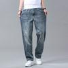 Calças de Jeans Masculinas Soltas Business Retas Verão Perna Larga Tamanho Grande Elásticas Meia-Idade Casuais