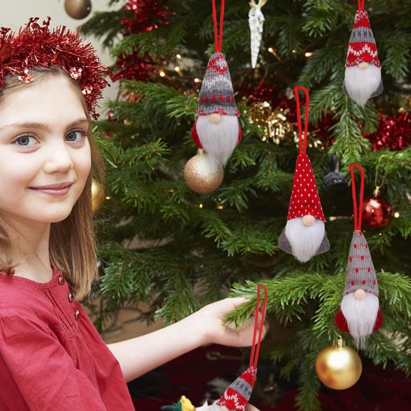 3Pcs Set Christmas Tree Hanging Gnomes Ornaments Swedish Handmade Plush Gnomes Santa Elf Hanging Home Decorations Holiday Deco