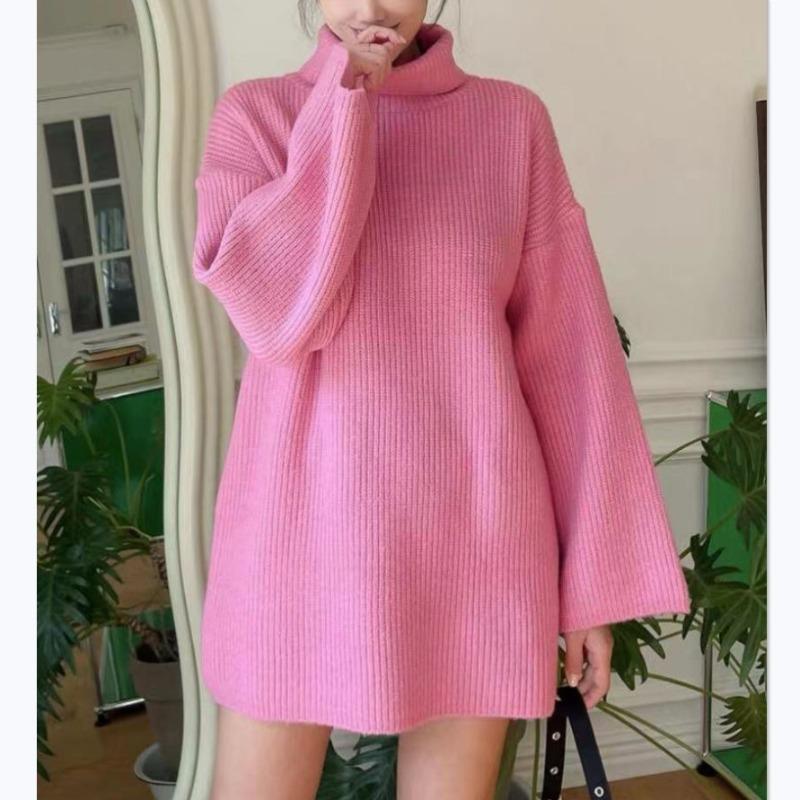 Fashion women's casual knitted sweater women's new loose solid color turtleneck women's clothing
