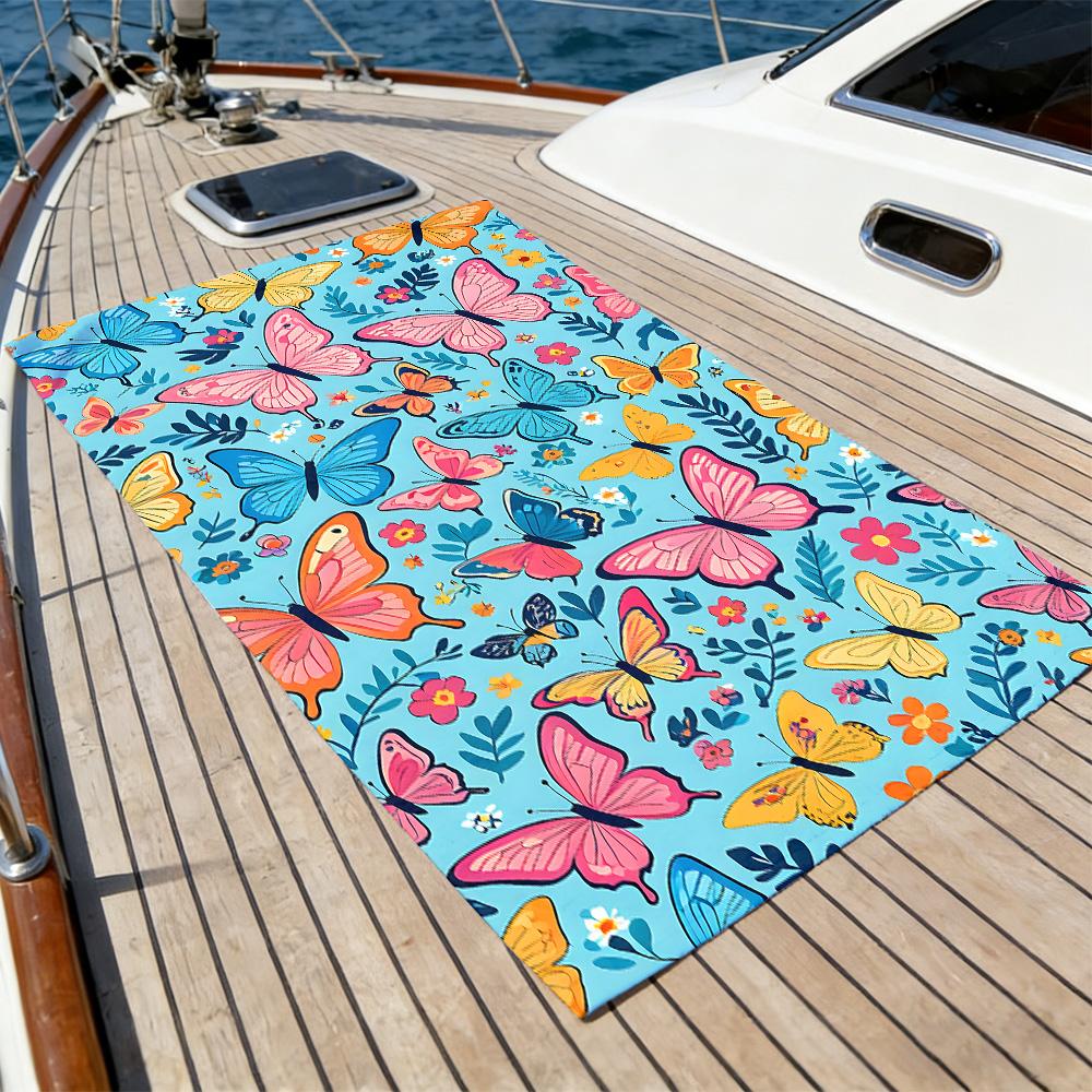 Colorful Butterfly & Floral Beach Towel – Oversized Quick Dry Sand Free with Pink & Blue Print for Spring