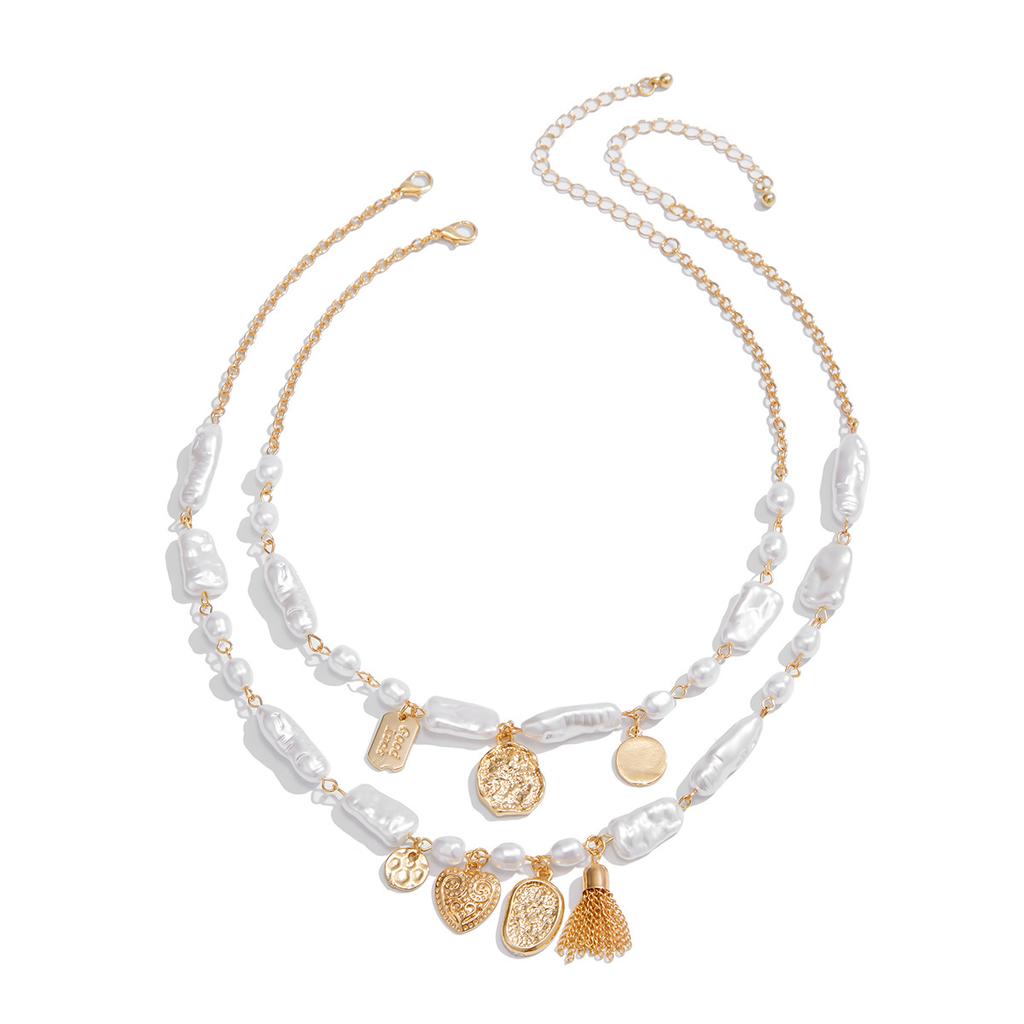 2Pcs/Set Baroque Imitation Pearl Necklace for Women Creative Geometry Pendant Jewelry Accessories