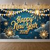 New Year Decor Banner Pattern Festive Display Holiday Background Gold Lettering Year Celebration Backdrop For New Year Eve