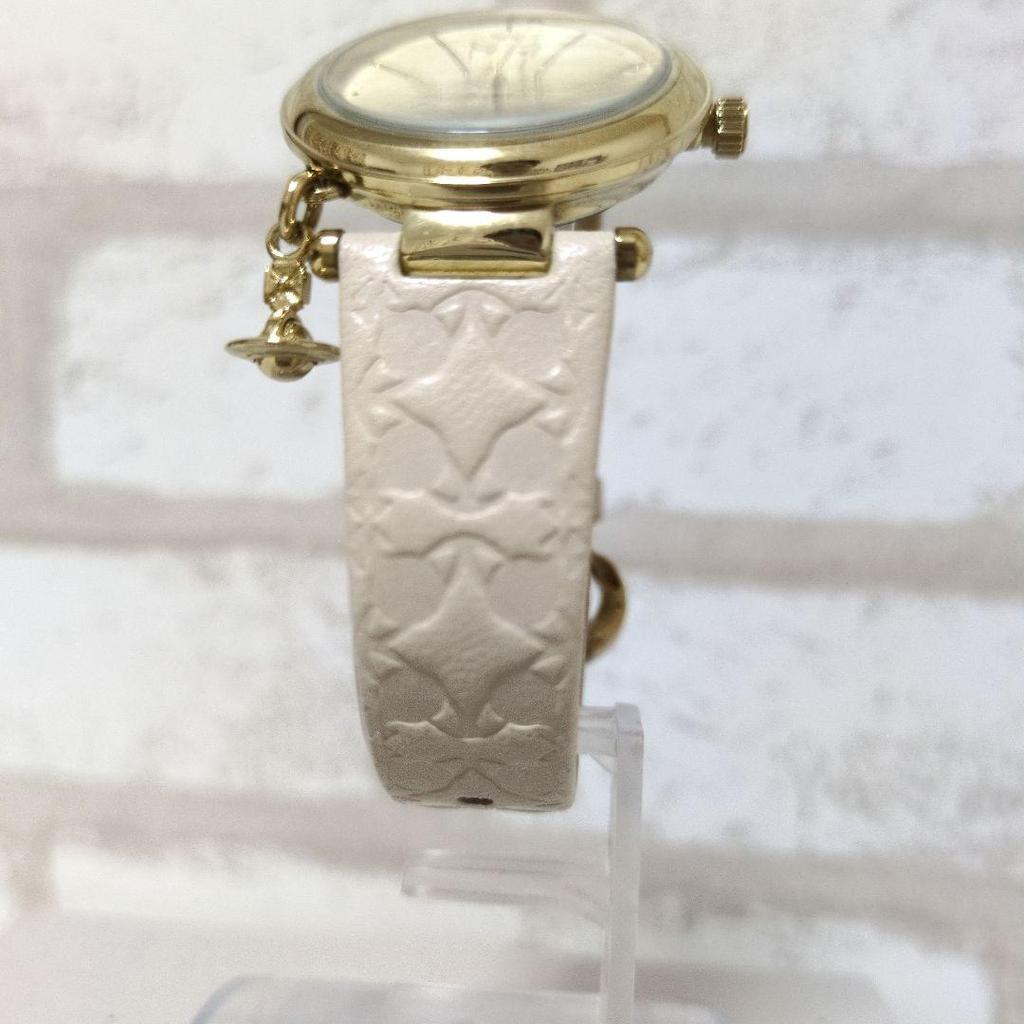 Used Vivienne Westwood White Leather Analog Watch Orb 2 Gold