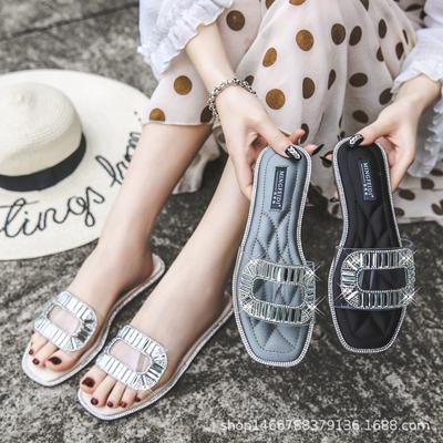 Mode Pailletten Kristallklare Hausschuhe Damen Sandalen Sommer PVC Schuhe Frau Flip Flops flach Diamant Transparent Pantoletten Übergröße 42/43