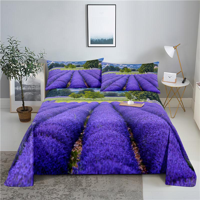 Lavendel 0,9/1,2/1,5/1,8/2,0 m Digitaldruck Polyester Bettlaken mit Kissenbezug Druck Bettwäsche-Set