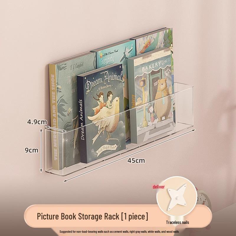 Punch-free Wall-mounted Kids' Bookshelf - Transparent Acrylic Display Stand