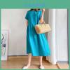 Luxurious Cotton Loose And Thin Dress For Women With Short Sleeves And Round Neck
