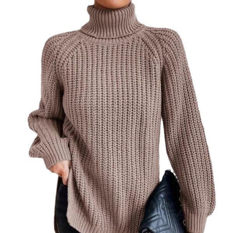 Women's Fashion Casual Fall Winter Solid Color Print Long Sleeve High Neck Sweaters
