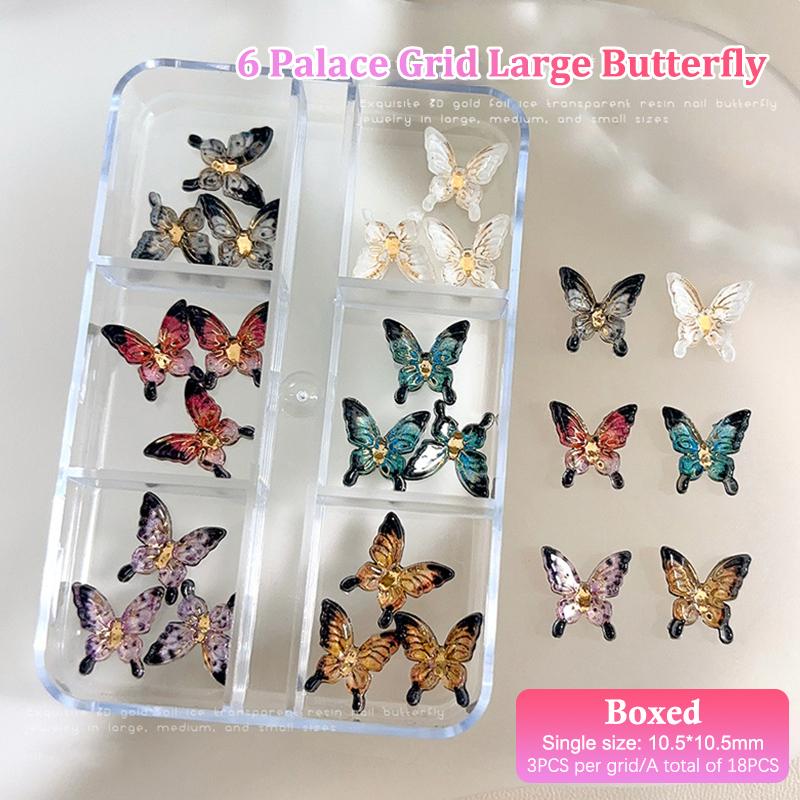 Multi Color Transparent Butterfly Nail Charms 3D Resin Glossy Small DIY Nail Art Decorations 18/24/30Pcs/Set
