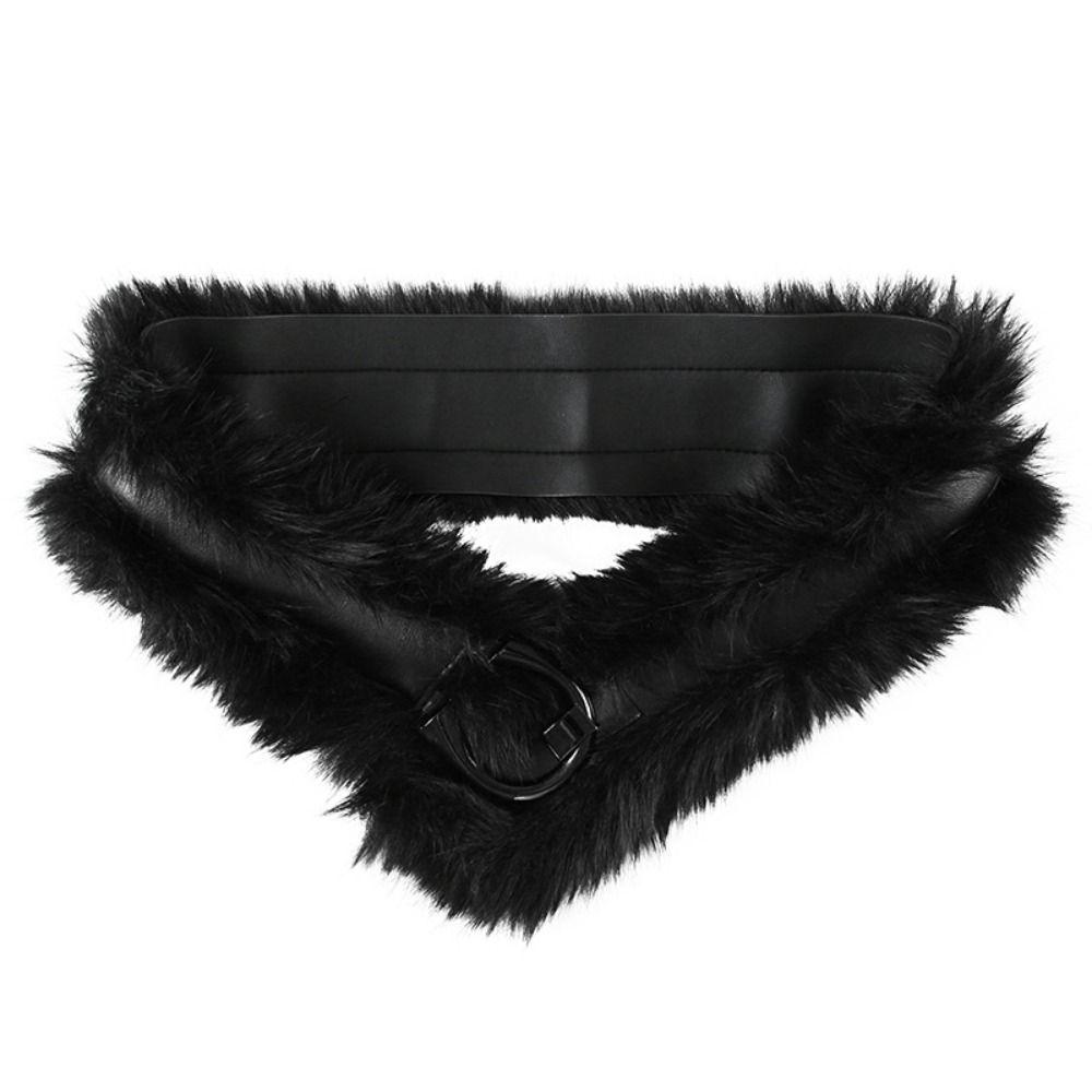 

Punk Leather Fur Belt PU Leather Y2K Waistband Simple Plush Belt Dress Decoration кавовий