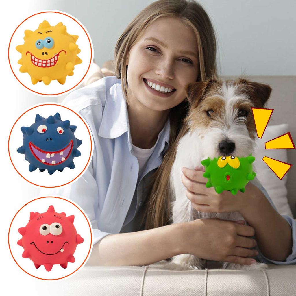 Squeaky Spiky Ball Dog Toy With Funny Expressions – Interactive Toy For Small To Medium Dogs, Teeth Cleaning & Boredom