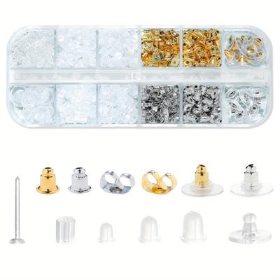 12 Styles 600 Pcs Earring Backs for Studs, Clear Plastic Earrings Metal Rubber Silicone Earring Backs Kits for Fish Hook Earring Studs Hoops