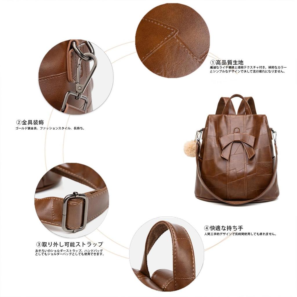 BUKESIYI Women's Mini Backpack, Large Capacity, Waterproof, PU Leather, Brown, JP78532