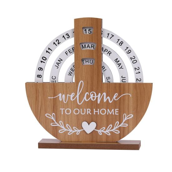 Wood Calendar Ornaments Handcrafted Desk Calendar with Adjustable Month Date Sliding Blocks No Paper Core Unique Office Decor Gift
