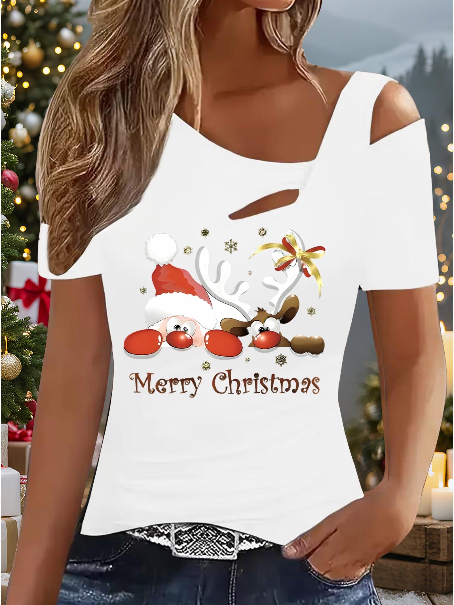 

Женский Новый Повседневный Топ Рождество Хэллоуин Рождественский Подарок Топы Рубашка Блузка XXL белый