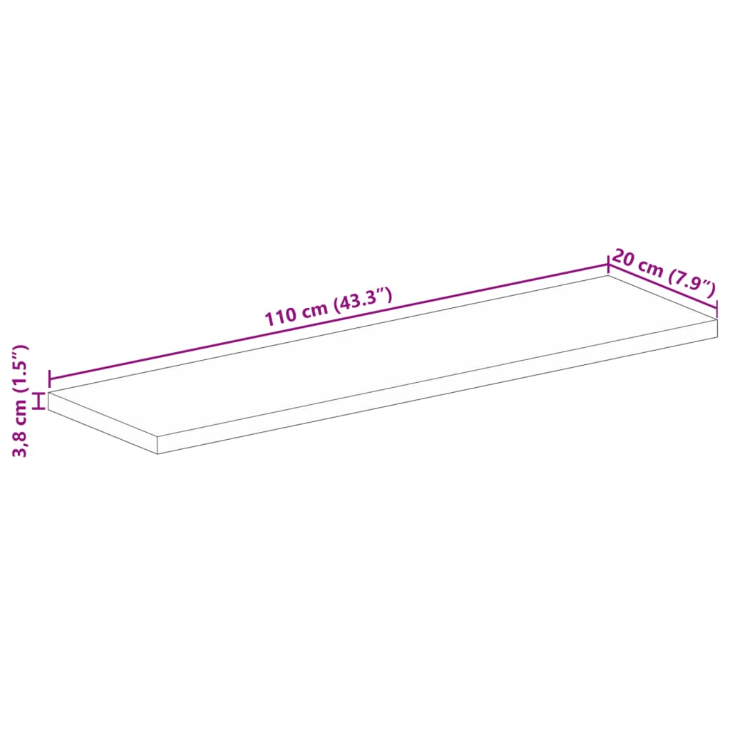 Table Top 110 x 20 x 3.8 cm Rectangular Solid Mango Wood