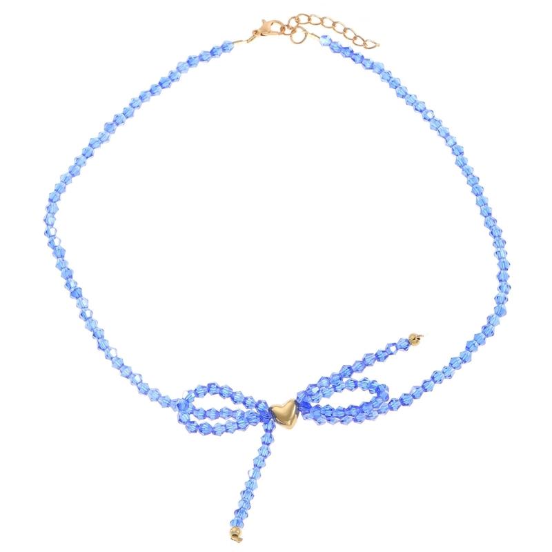 Elegant Designs Crystal Butterfly Bowknot Beaded Necklace Pendant for Fashionable Enthusiasts Daily Use Casual Wear