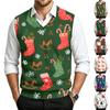 Gilet in Maglia Casual da Uomo con Stampa Natalizia e Scollo a V per Lavoro e Pendolarismo Festivo