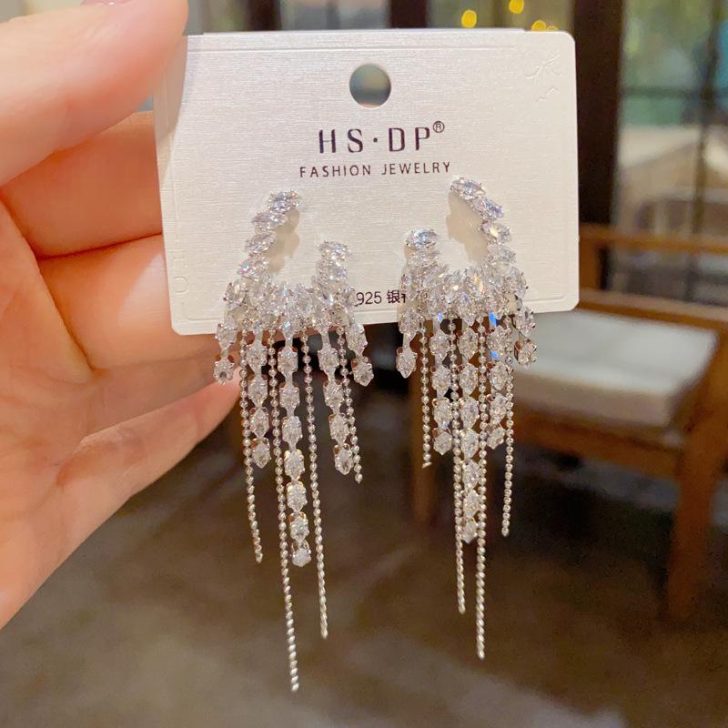 Европейские и американские преувеличенные личностные микро-инкрустированные цирконием геометрические серьги с кисточками, изысканные, легкая роскошь