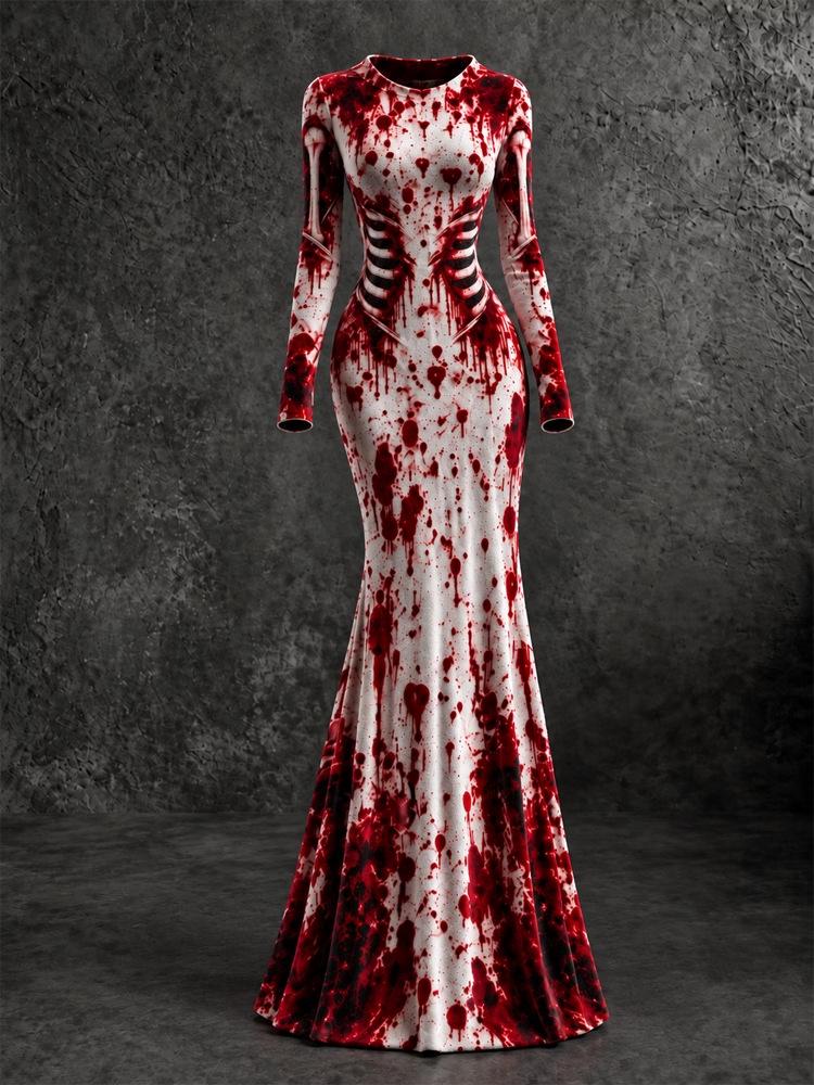 2025 Halloween European & American Skull Skeleton 3D Print Bodycon Skirt