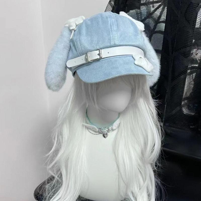 Gothic Lolita Beret Kawaii Hat Punk Bone Long Eared Puppy Hat For Women Girls Cosplay Hats Versatile Sunscreen Hat Gifts
