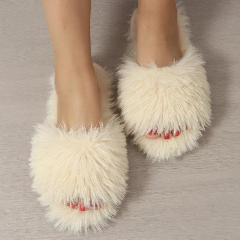 Fashion Women's Indoor Slippers 2025 Autumn and Winter New Faux Fur Home Lazy Shoes Soft Sole Girls Fashion Warm Fluffy Slides