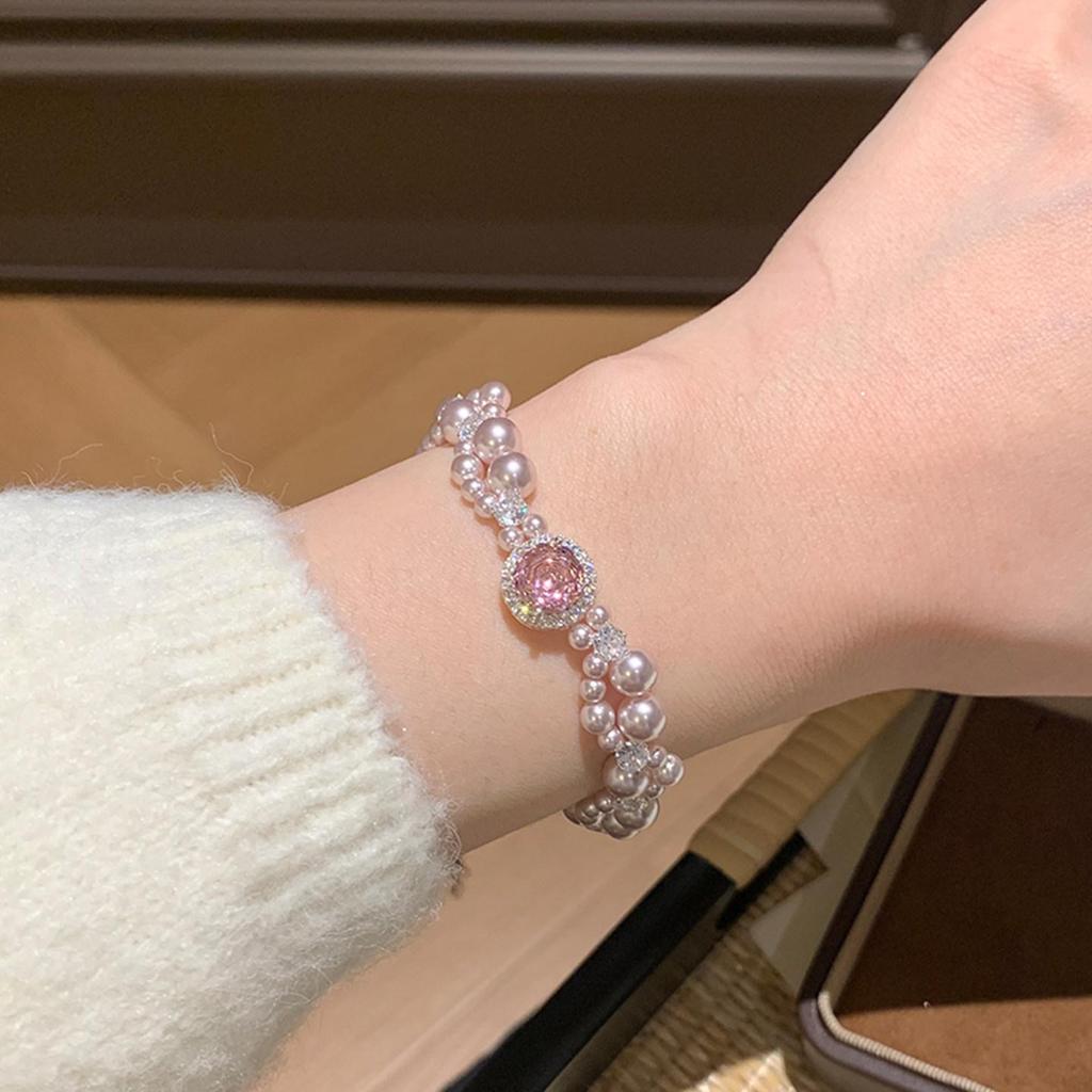 Zircon Pearl Double-Layer Pull-Out Bracelet - Light Luxury Retro Chinese Style Exquisite Jewelry.