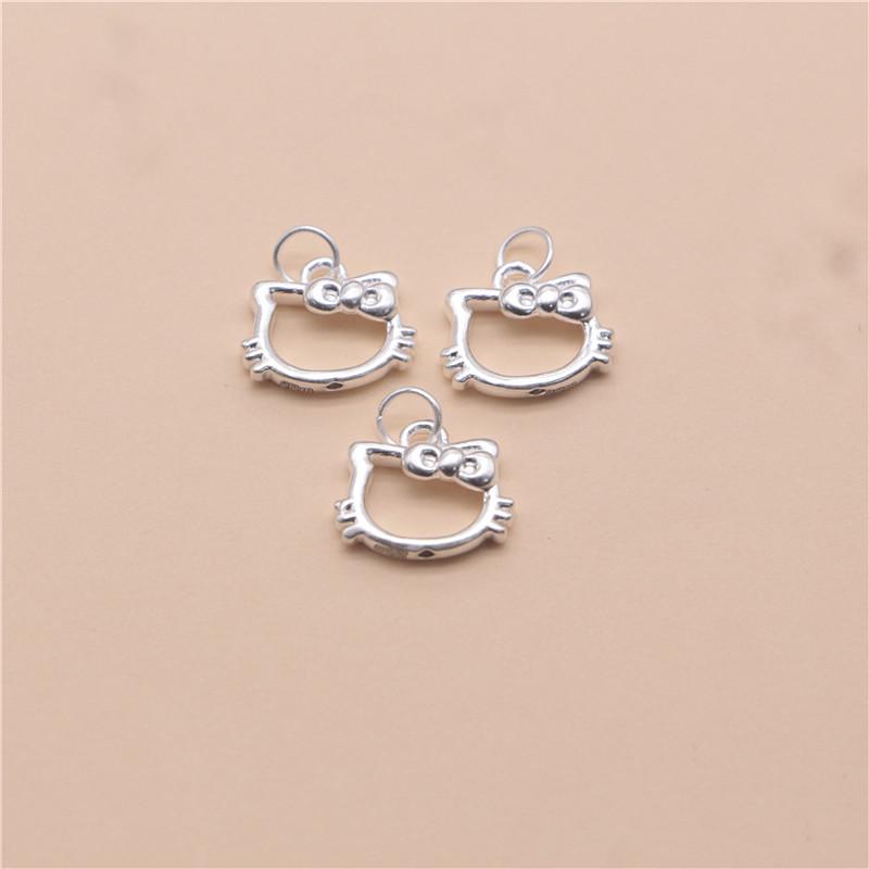 Sterling Silver Hollow Cat Pendant for DIY Jewelry Making - Bracelet & Necklace Accessories