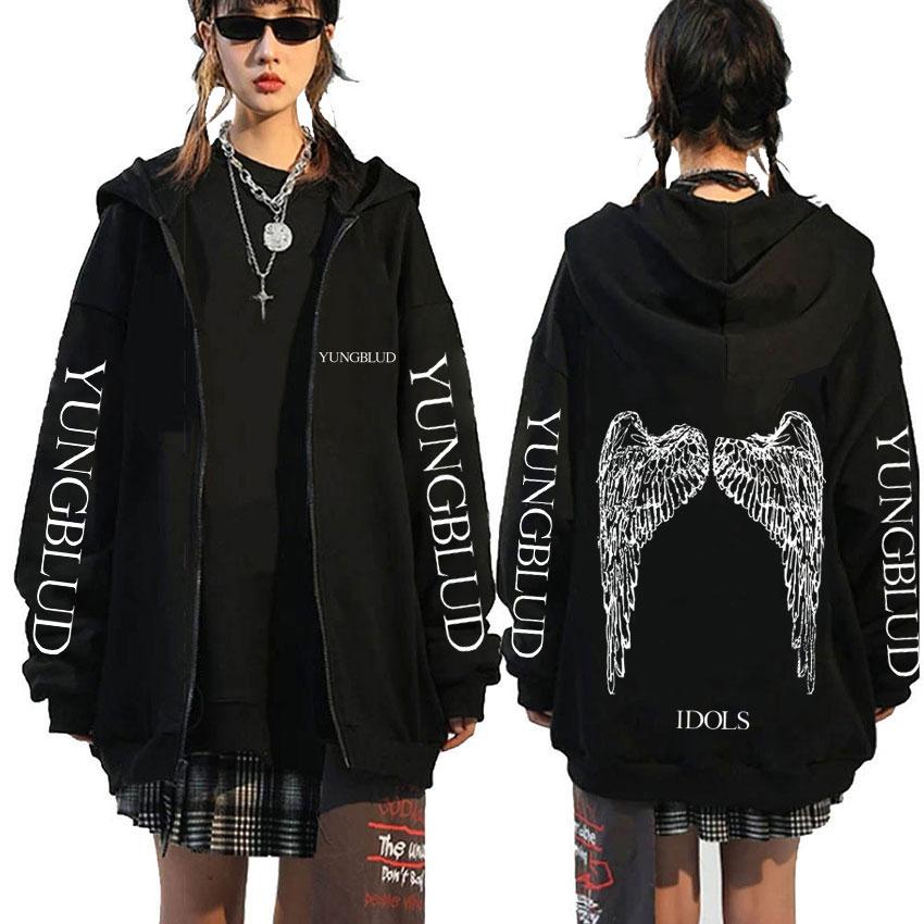 Singer Yungblud Black Hearts Club Zipper Hoodie Male Fleece Cotton Zip Up Hoodies Men Women Rock Vintage Oversized Zip Up Jacket