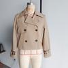 YENKYE Nieuwe Herfst Dames Effen Cropped Trenchcoat Vintage Dubbelrijig Lange Mouwen Korte Jas Reverskraag Windjack