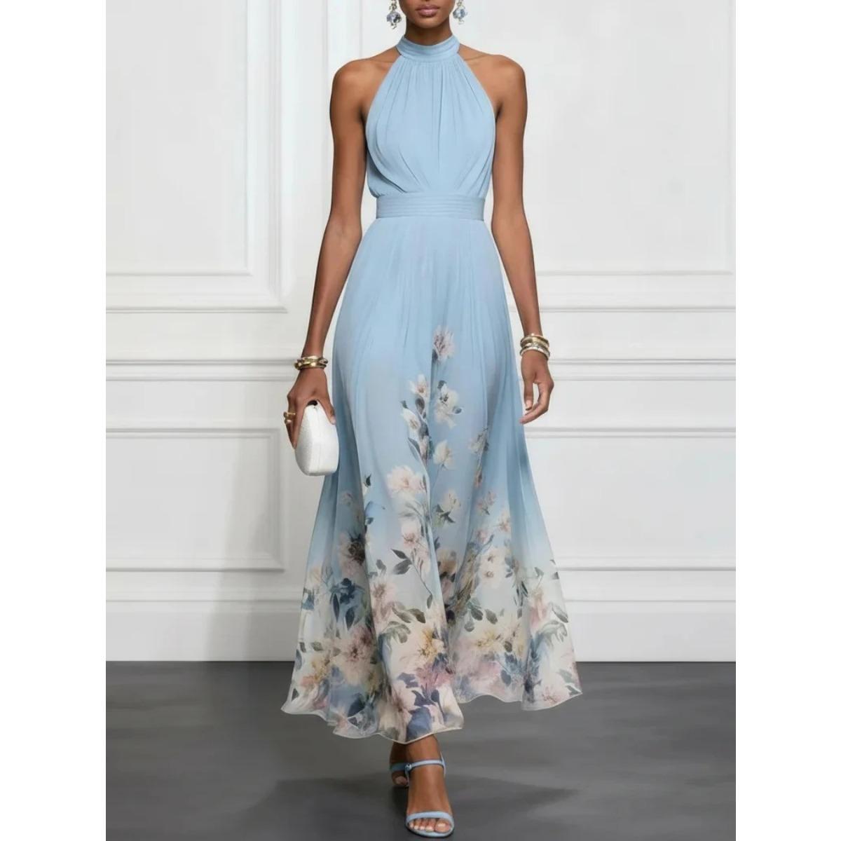 Fall New V-neck Waist Cinched Ruffled Elegant Women s Dress Cross-border Women s Clothing XS синий