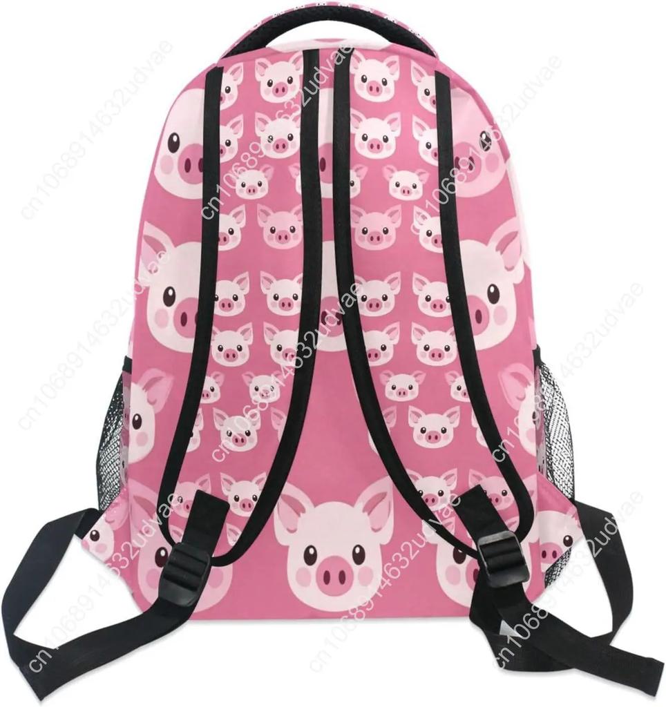 Zaino per Laptop con Faccina di Maialino Rosa a Cartoni Animati, Borsa a Spalla Scolastica per Ragazze, Animale Resistente all'Acqua, per College, Viaggio, Computer Portatili Co