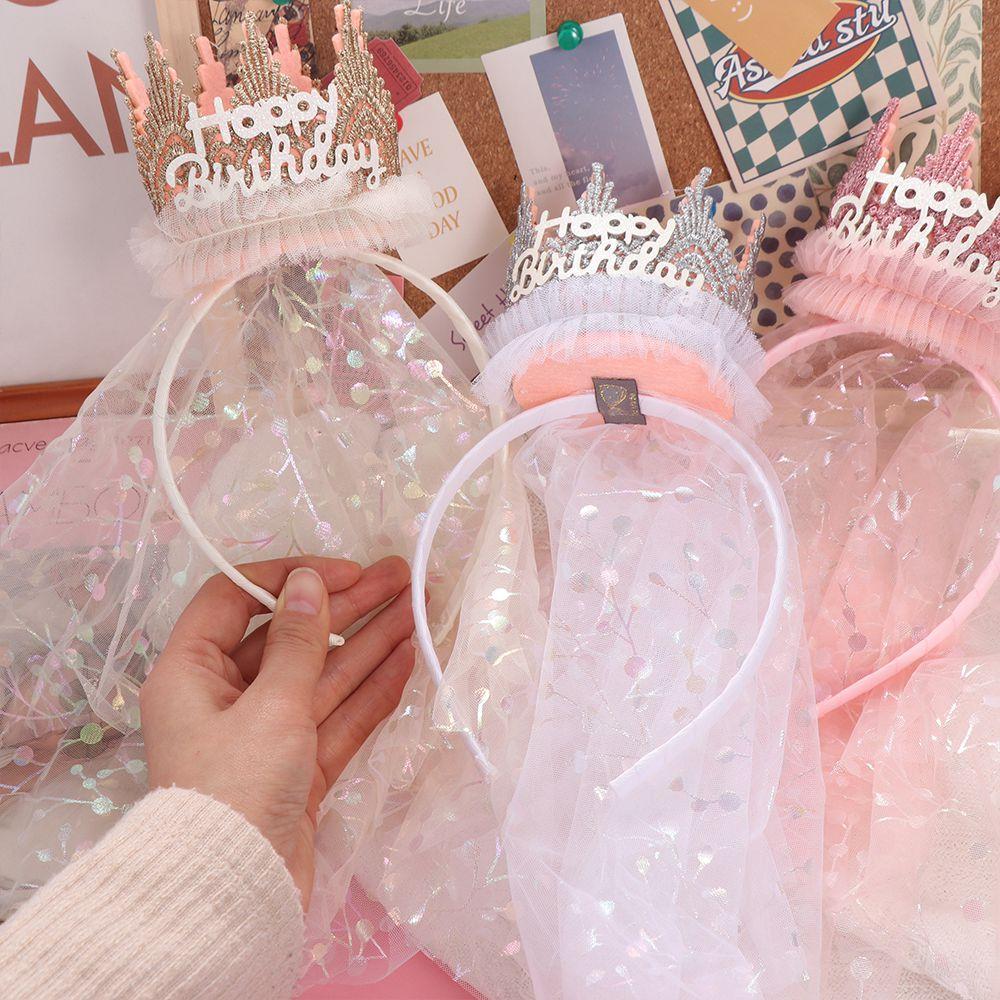 Kore Tarzı Taç Gazlı Bez Kafa Bandı saç aksesuarları Taç Hairband Mutlu Doğum Günü Hairband Parti