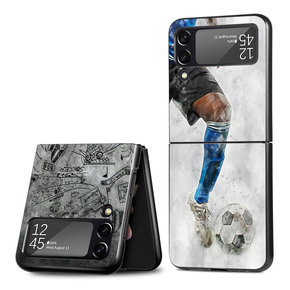 Football Sport Soccer Case for Samsung Galaxy Z Flip4 Flip3 5G PC Hard Cell Phone Shell Z Flip 4 3 Black Zflip4 Zflip3 Cover