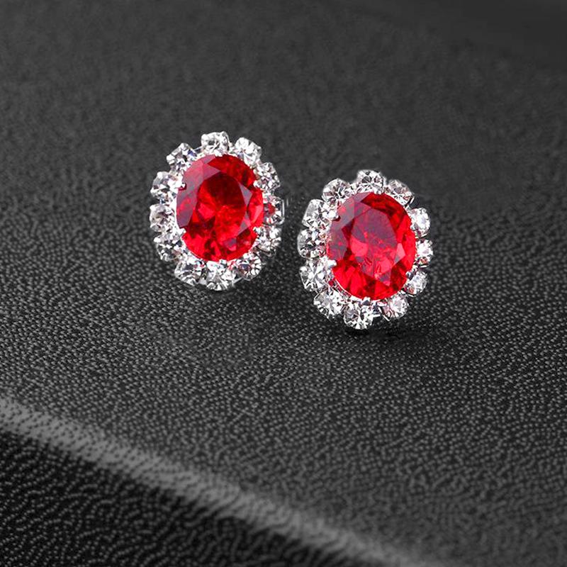1Pair Jewelry Shiny Alloy/Plastic Charm Oval Colorful Zircon Crystal Stud Earrings Women