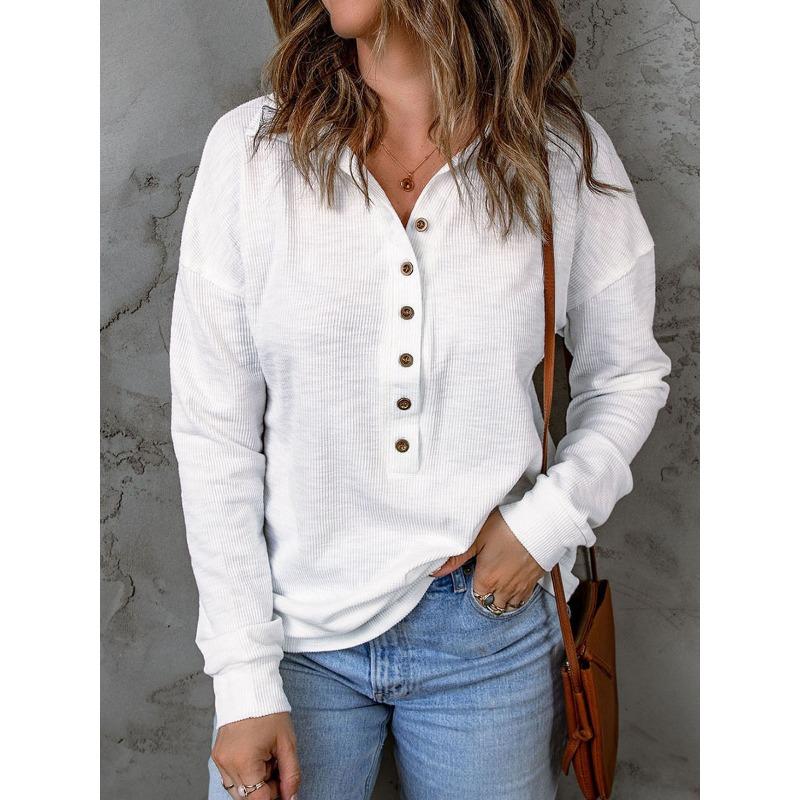 Solid Color Knitted Sweater Women's Single-breasted Lapel Collar Long-sleeved Loose Casual Bottoming Top, New In Autumn and Winter