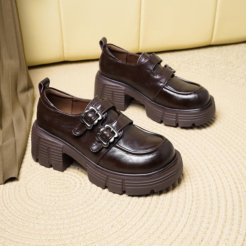 Fashion AIYUQI 2025 new female shoes Thick-soled buckled women's loafers Large-size JK Mary Jane women leather shoes