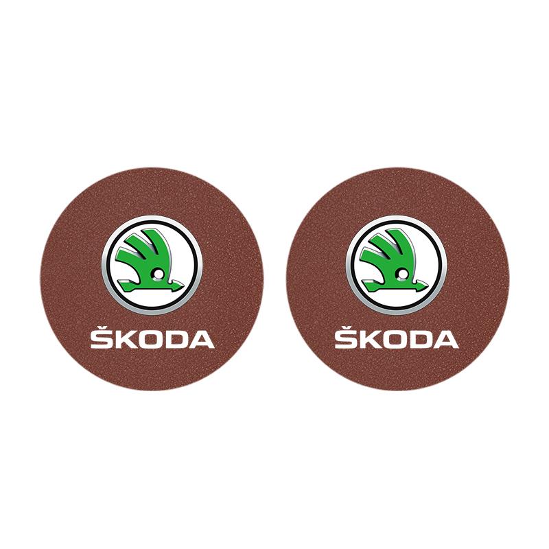 2 Stück Auto Logo Untersetzer Anti-Rutsch Anti-Geräusch Wasserbecher-Pad Für Skoda Octavia Kodiaq Superb Rapid Karoq Fabia Kamiq Citigo Vision