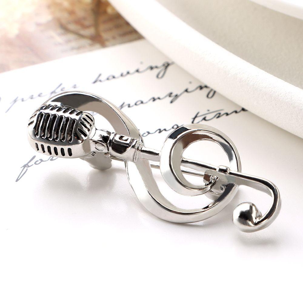 Accessoires DIY Décoration Sac à dos Épingles à col Microphone vintage Note de musique Broche dorée