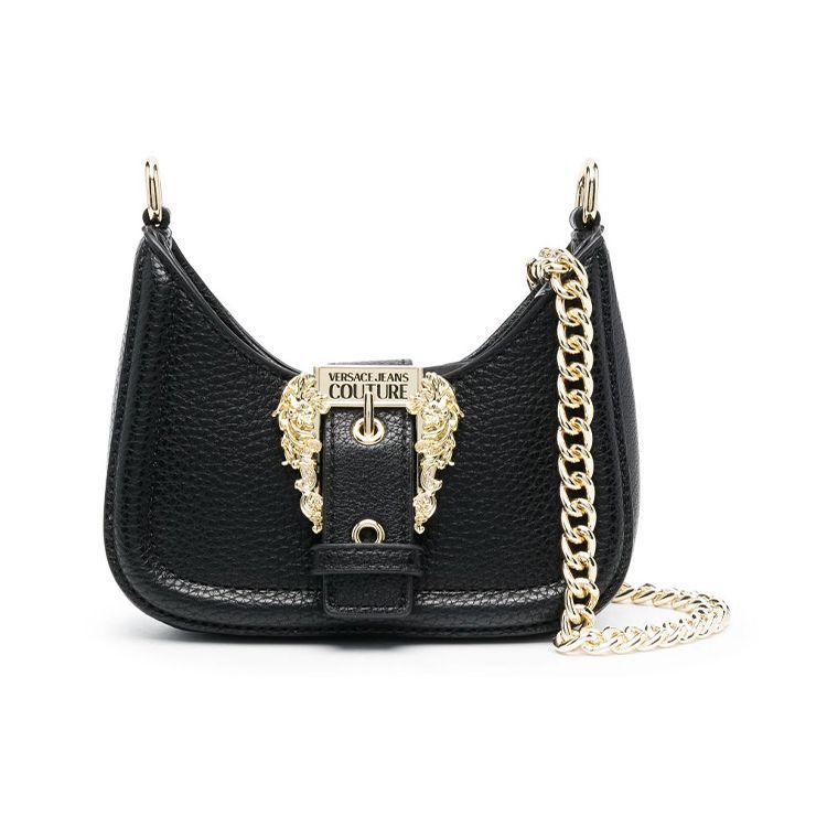 Versace Jeans Couture Goud Barok Logo Gesp Ontwerp Afneembare Kettingriem Mini Schouder Crossbody Tas Dames schoudertassen Zwart 75VA4BFVZS413899 Black,Basic Set (Bag+Dust Bag)