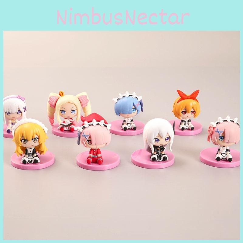 Colorful 8 Piece Chibi Sitting Rem And Ram Collectible Figures From Re Life In A Different World