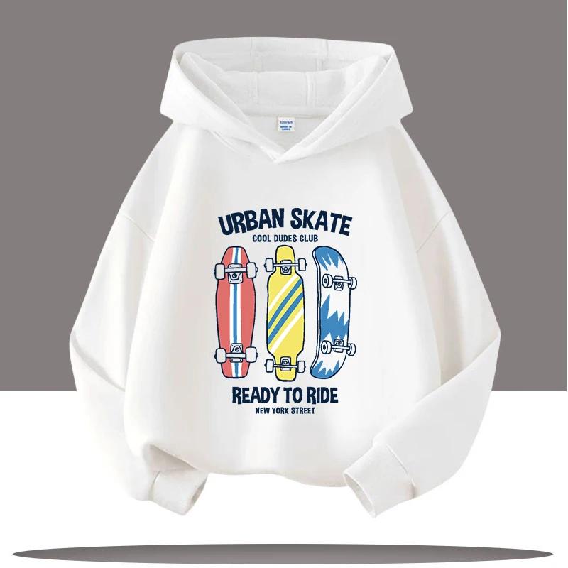 Boys' Sportswear, American Fashion Skateboard Cartoon Print, Children's Hoodie, Girls' Casual Top, Autumn and Winter Clothing
