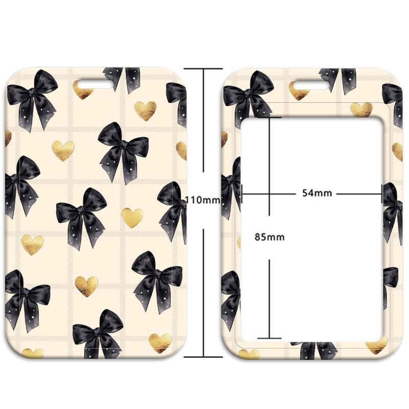 Cute Bow Pattern Lanyard with Clear ID Badge Holder Detachable Durable Strap for Outdoor Activity Pass Office Work Use