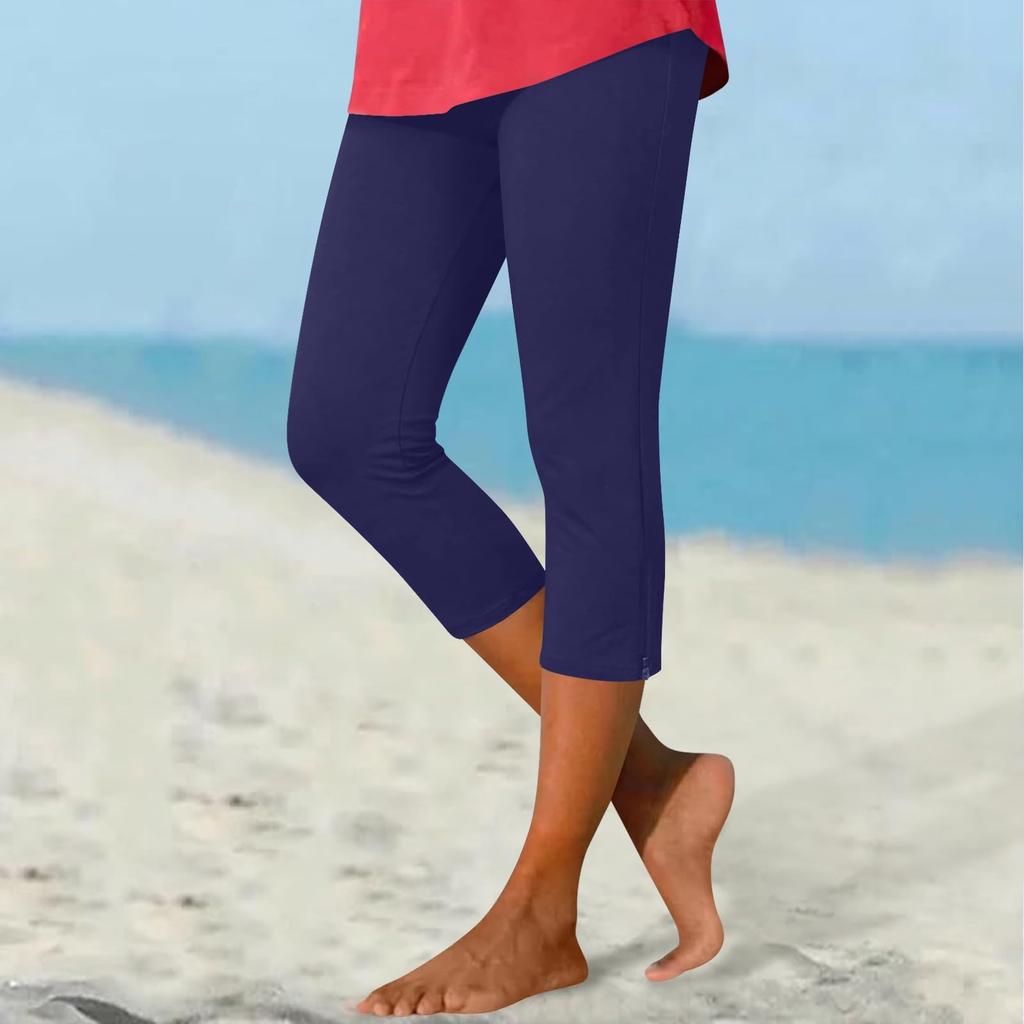 Pantaloni da donna lunghezza capri tessuto morbido elasticizzato vestibilità comoda pantaloni per donna adatti per l'uso quotidiano e le attività