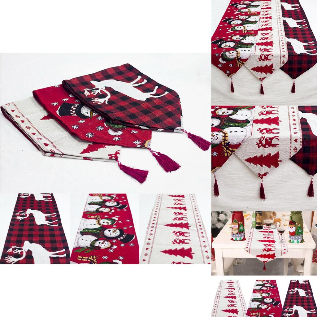 Luxuriöser bestickter Weihnachts-Tischläufer in klassischem Rot und Weiß