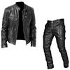 Bwgoroku Leather Jacket and Long Rider Jacket and Pants PU Plus Sizes Autumn Men's Pants, Length, Set, Leather, Stretch, Windproof, Waterproof,